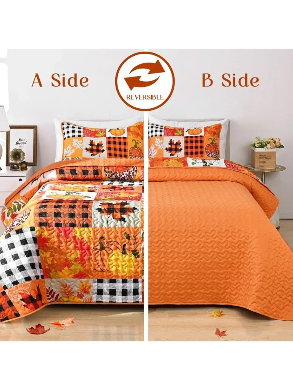 Cozy Fall Patchwork Quilt Bedding Set - Queen Size for Thanksgiving Decor